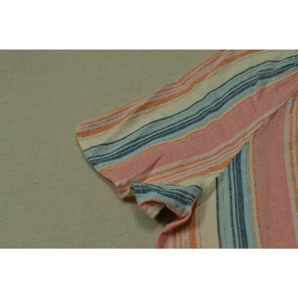 Lane Bryant Women's Size 16 Multi-Color Vertical Stripe Linen Blend Button Front